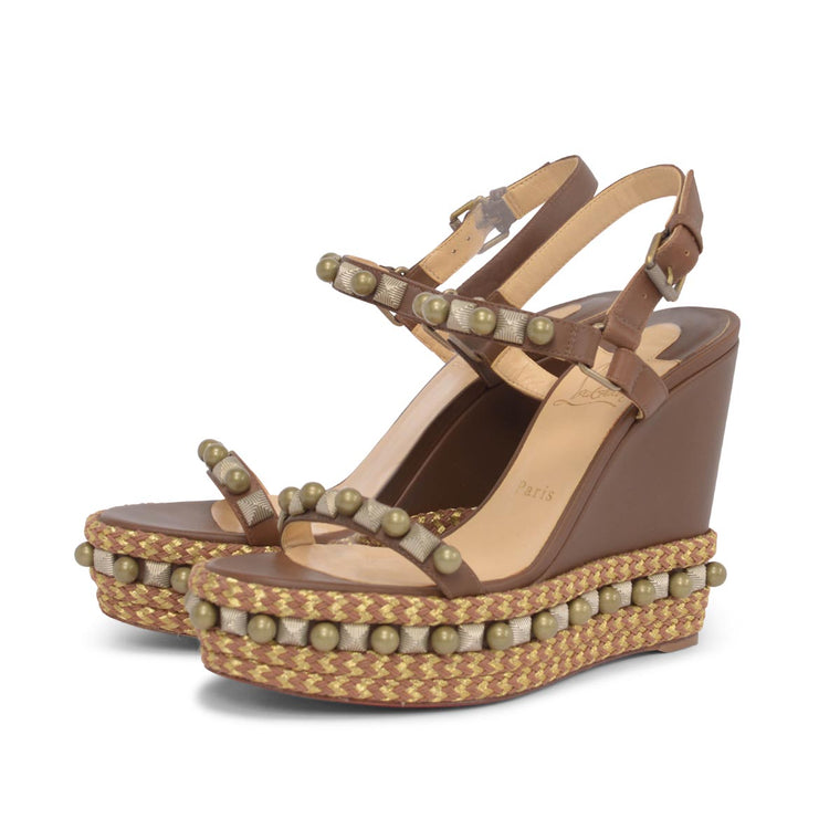 Christian Louboutin Brown Pyraclou Studded Wedges 39.5