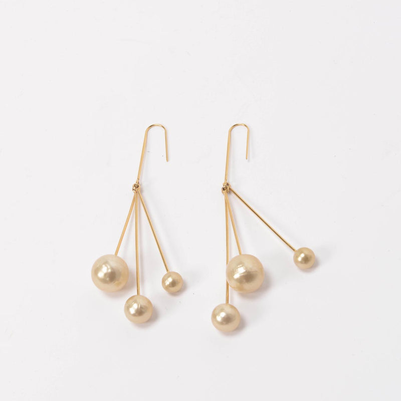 Celine Gold Tone Faux Pearl Triple Dot Drop Earrings - Blue Spinach