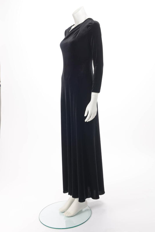 Giorgio Armani Black Velvet Pleated Neck Evening Gown IT 40 - Blue Spinach