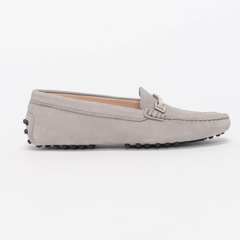 Tod's Grey Suede Gommini Moccasin Flats 34 - Blue Spinach