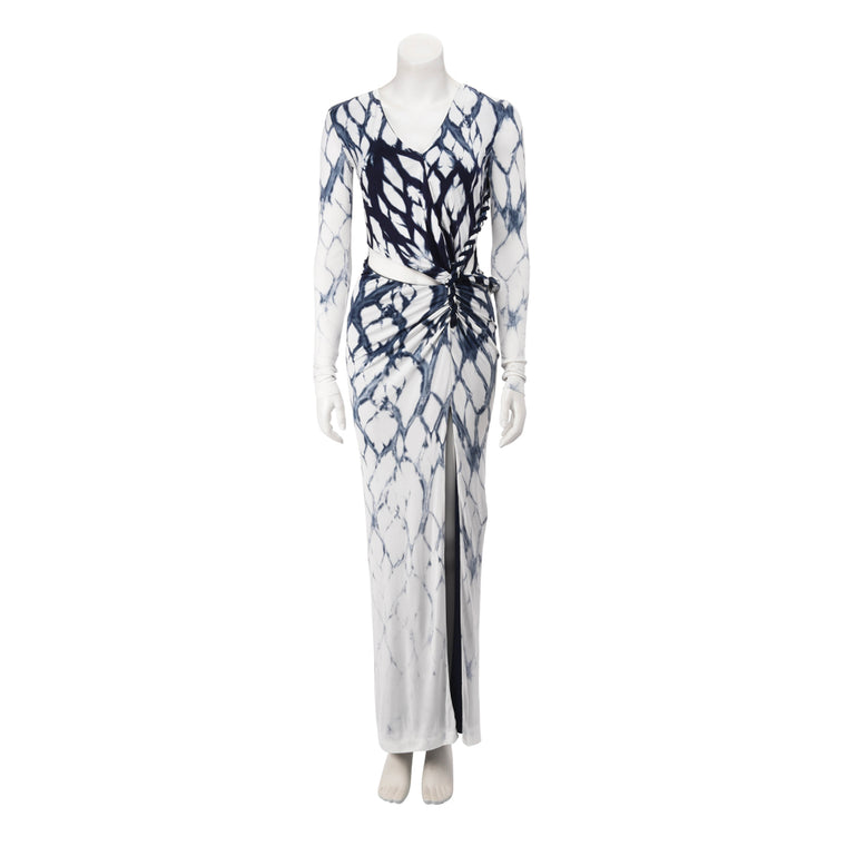 Dion Lee Blue & White Shibori Longsleeve Rope Dress AU 6