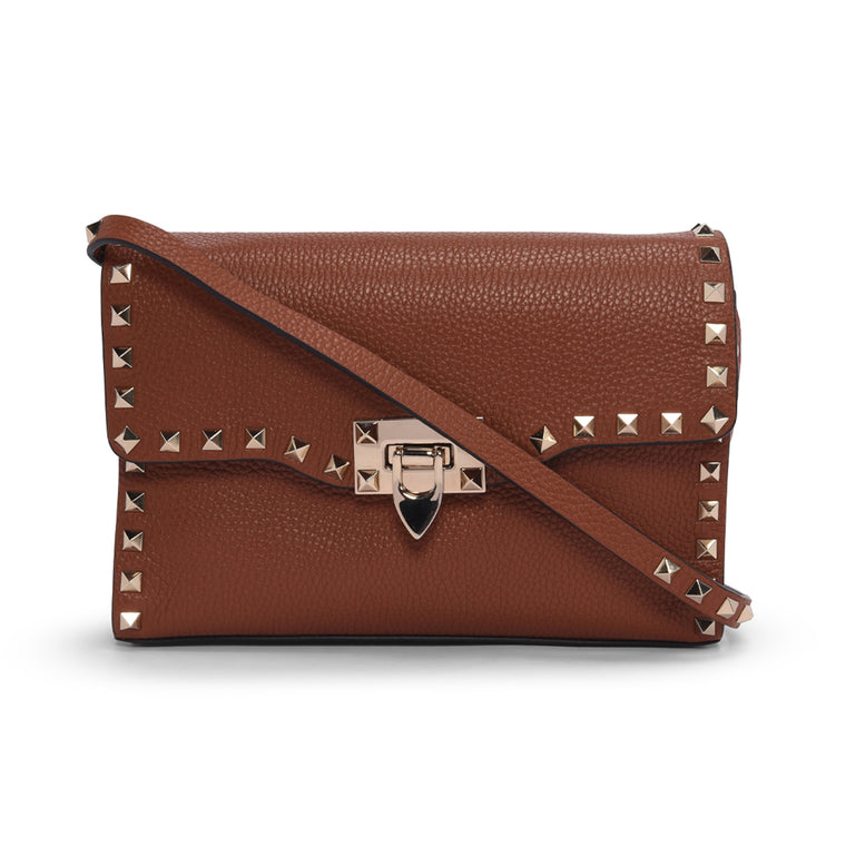 Valentino Tan Grained Leather Small Rockstud Shoulder Bag