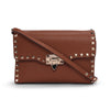 Valentino Tan Grained Leather Small Rockstud Shoulder Bag - Blue Spinach