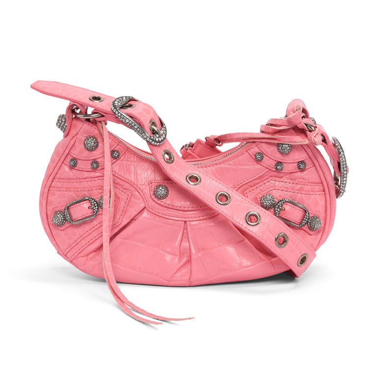 Balenciaga Pink Croc Embossed Le Cagole XS Bag
