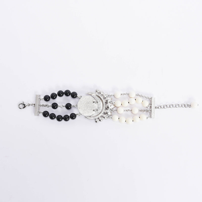 Chanel Black & White Crystal & Beads CC Bracelet - Blue Spinach