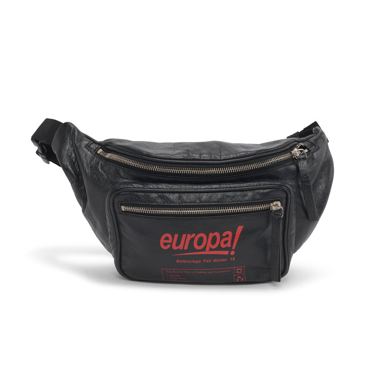 Balenciaga Black Distressed Calfskin Europa Belt Bag