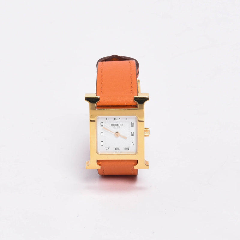Hermes Gold & Orange Swift Heure H Small Model Watch - Blue Spinach