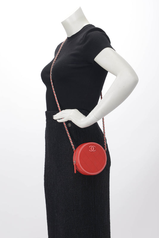 Chanel Red & Pink Lambskin Round Chain Cross Body Bag - Blue Spinach