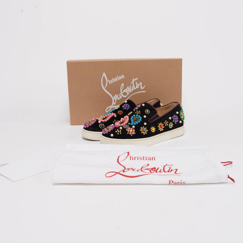 Christian Louboutin Black Suede Studded Boat Candy Sneakers 35.5 - Blue Spinach