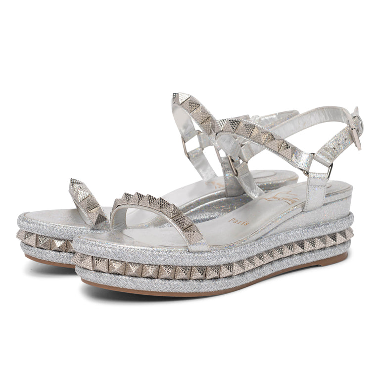 Christian Louboutin Silver Studded Pyraclou Sandals 36