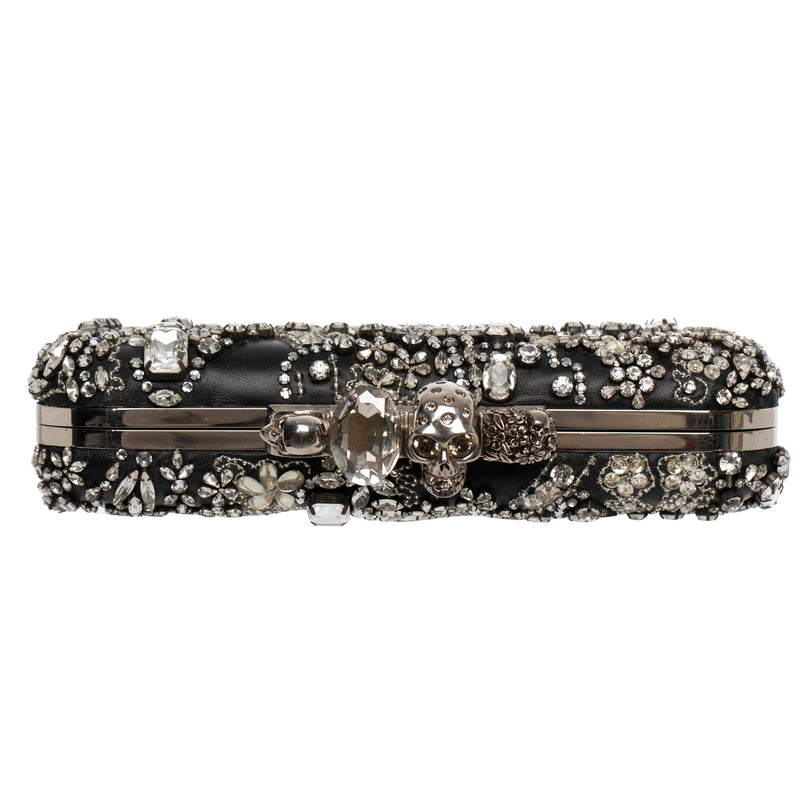 Alexander McQueen Black Leather & Crystal Knuckle Clutch - Blue Spinach