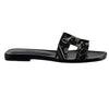 Hermes Oran Sandal Black Smooth Leather With Canvas Pattern 38 Fr - Blue Spinach