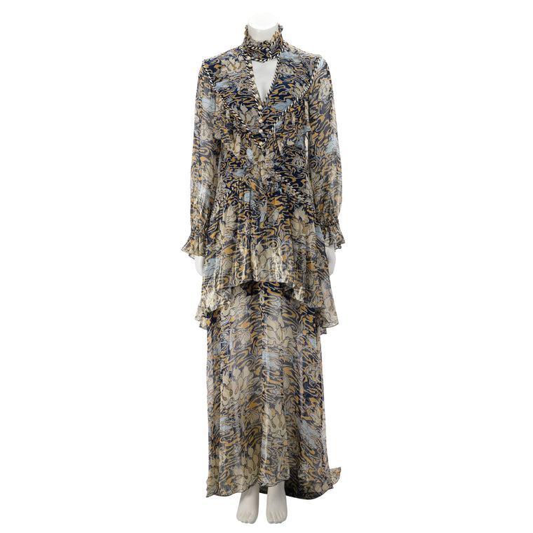 Peter Pilotto Navy Lurex & Silk Abstract Print Evening Gown 10
