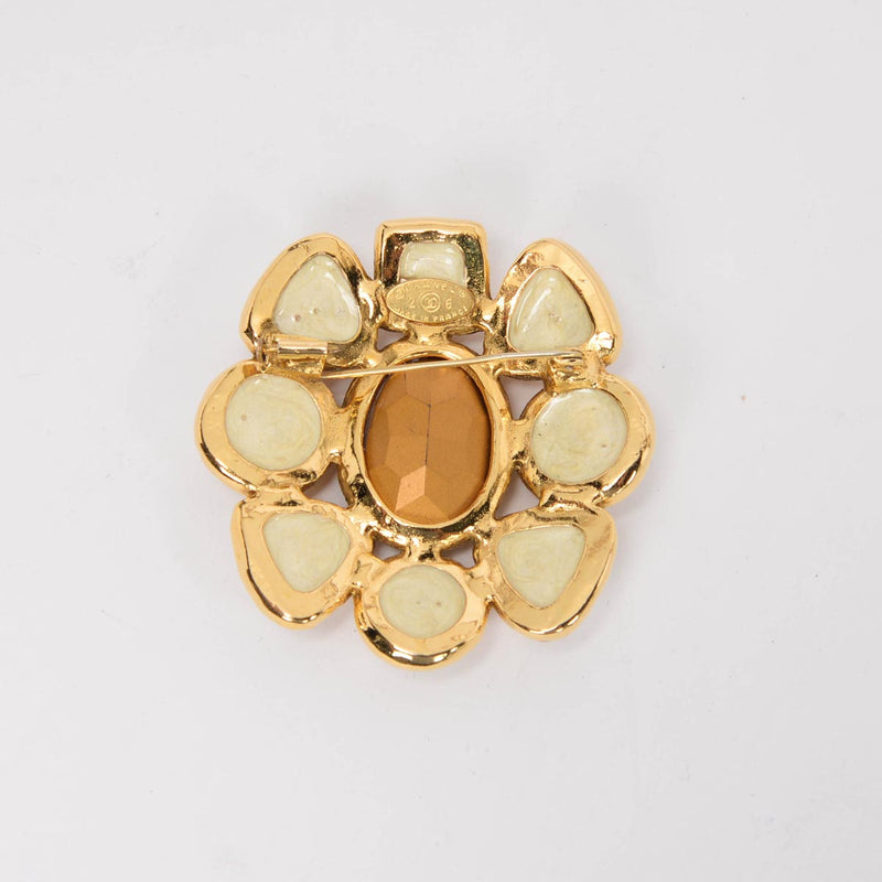 Chanel Vintage Gold Pearl & Crystal Gripoix Brooch - Blue Spinach