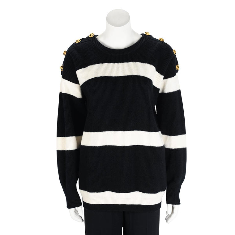 Louis Vuitton Black & White Wool Knit Striped Sweater M