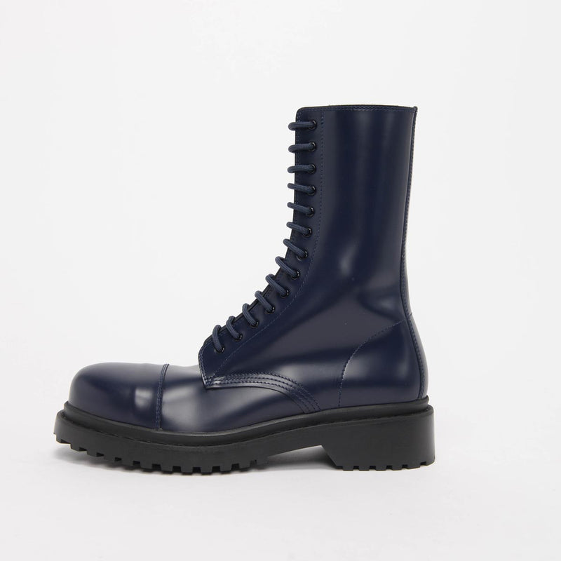 Balenciaga Navy Leather Combat Boots 40 - Blue Spinach