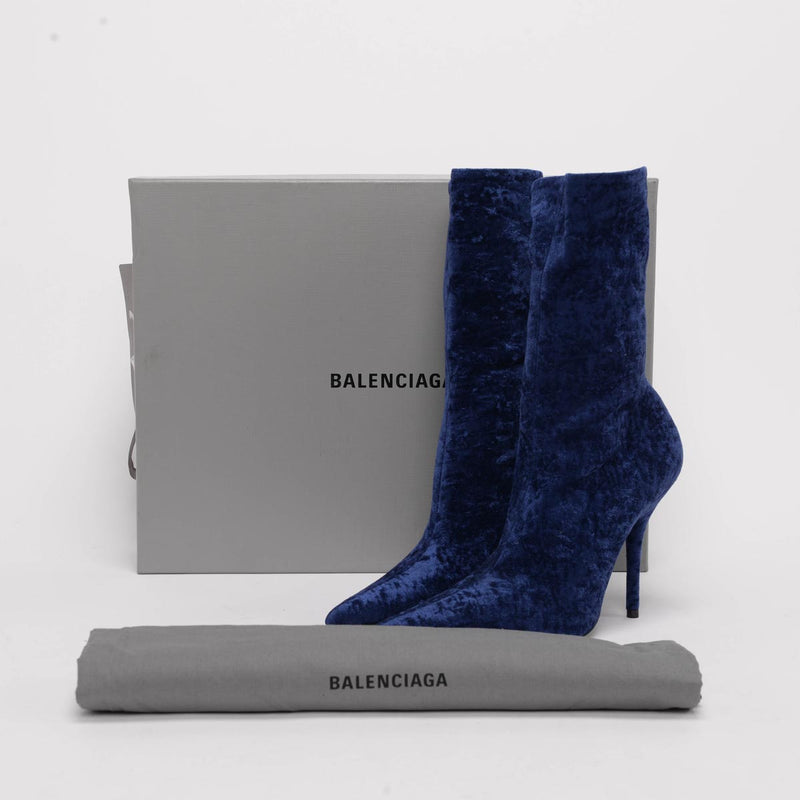 Balenciaga Blue Crushed Velvet Knife Boots 40 - Blue Spinach