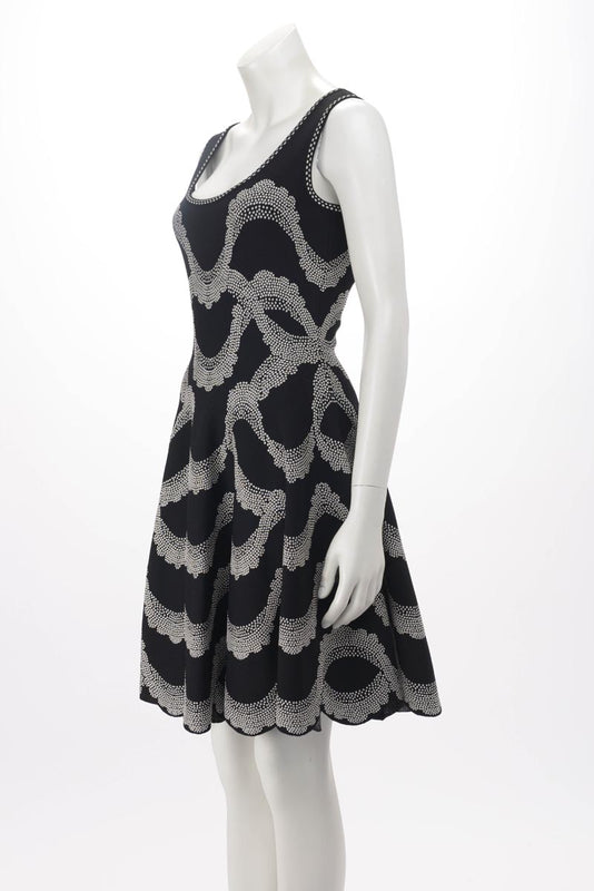 Alexander McQueen Black & White Jacquard Knit Scalloped Hem Dress S - Blue Spinach
