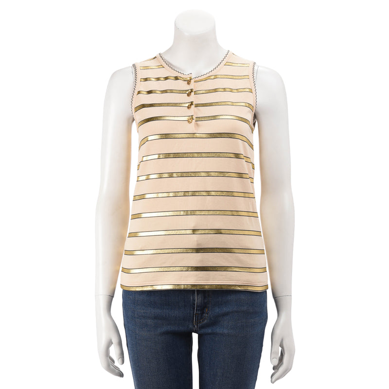Chanel Beige & Gold Cotton Striped Top FR 34 - Blue Spinach