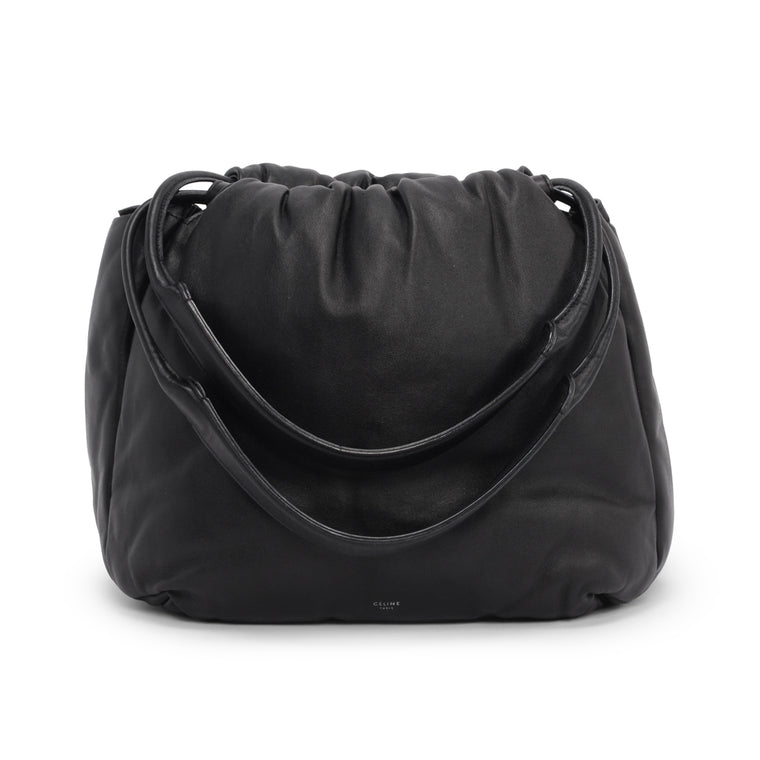 Celine Black Lambskin Bucket Pillow Shoulder Bag