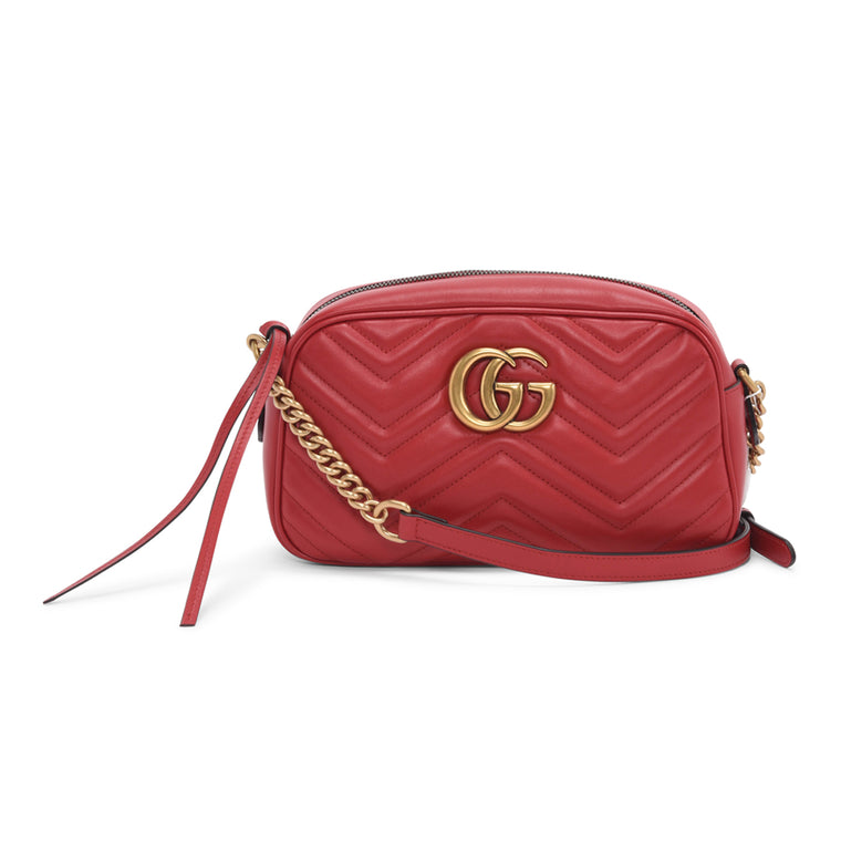 Gucci Red Matelasse GG Marmont Small Shoulder Bag