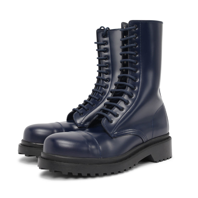 Balenciaga Navy Leather Combat Boots 40
