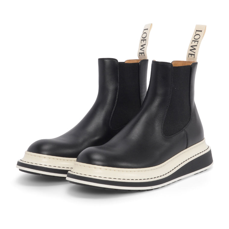Loewe Black & White Leather Chelsea Boots 38
