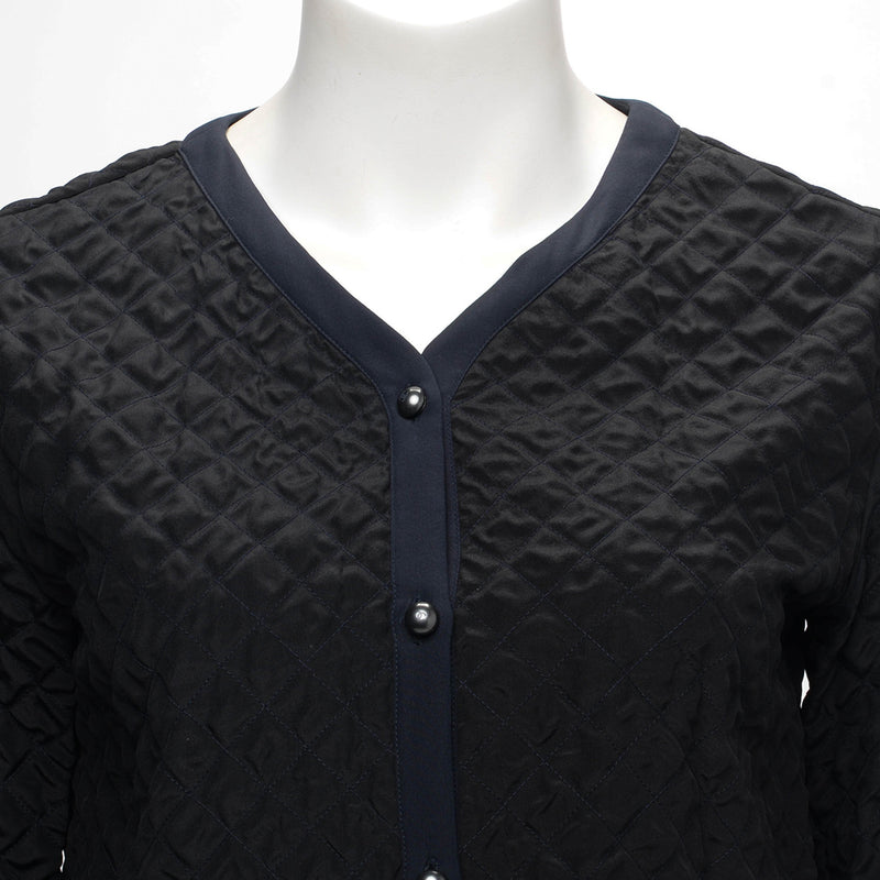 Chanel Navy & Black Quilted Silk Edge to Edge Cardigan FR 36 - Blue Spinach