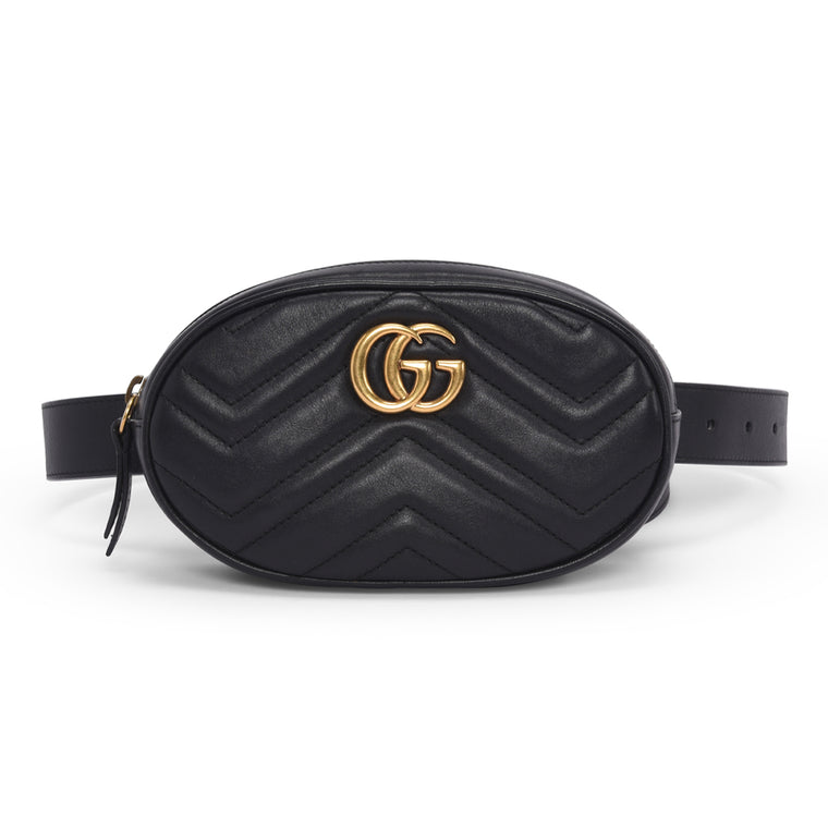 Gucci Black Matelasse GG Marmont Belt Bag
