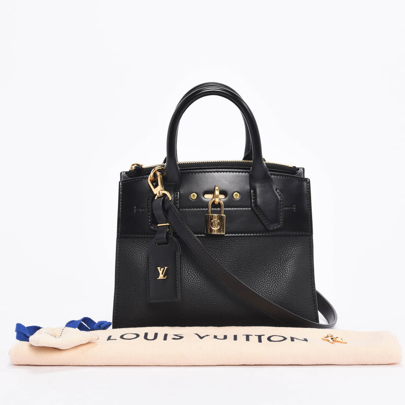 Louis Vuitton Black Calfskin Mini City Steamer Bag - Blue Spinach