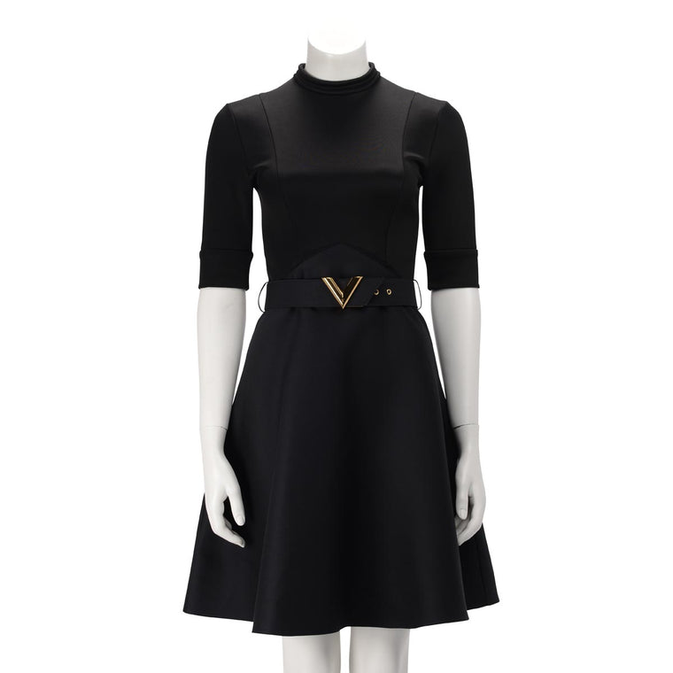 Louis Vuitton Black Short Sleeve Dress With Belt XS