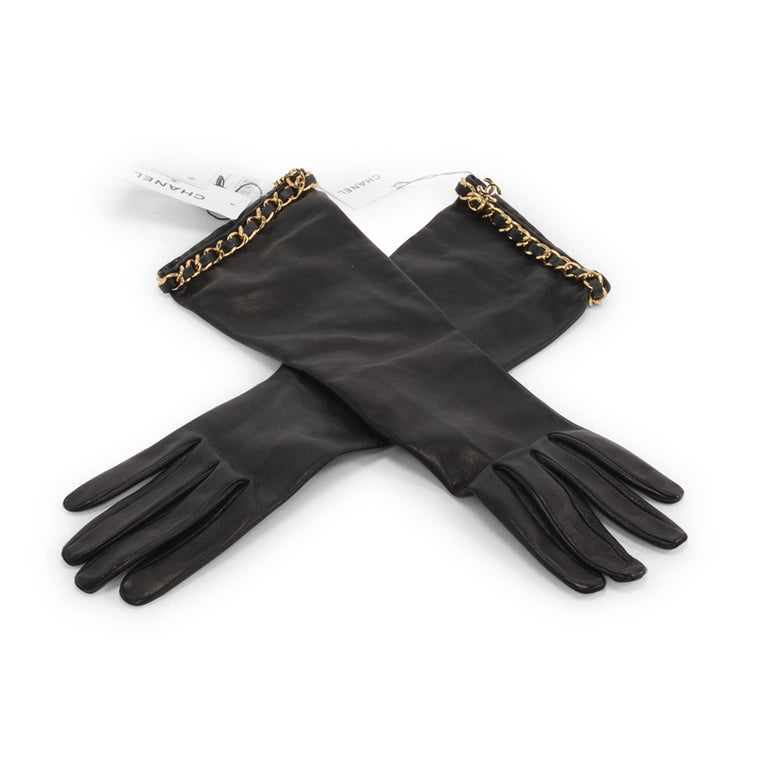 Chanel Black Lambskin CC Chain Gloves
