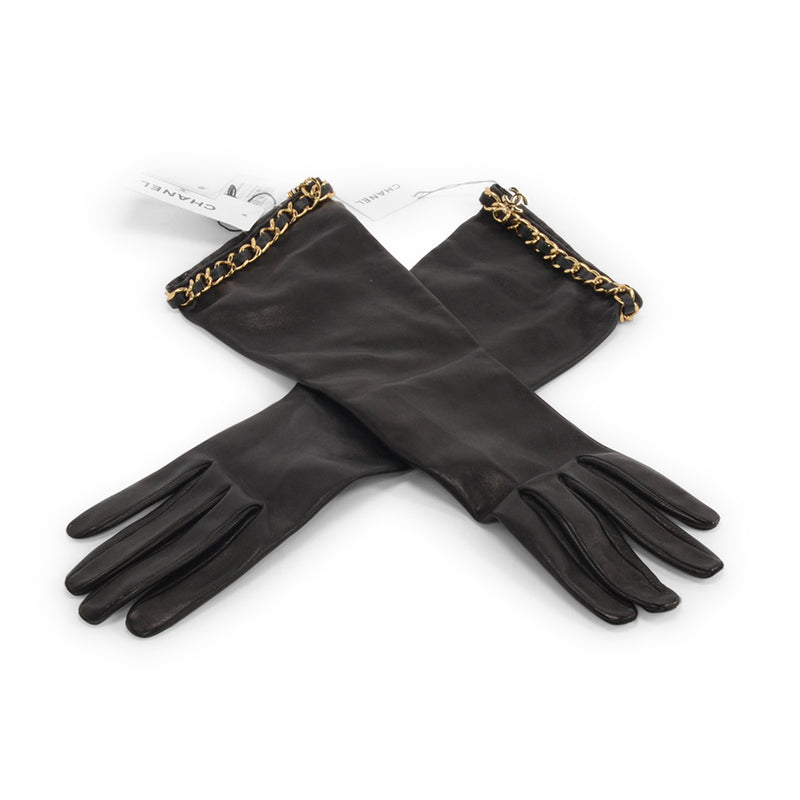 Chanel Black Lambskin CC Chain Gloves - Blue Spinach