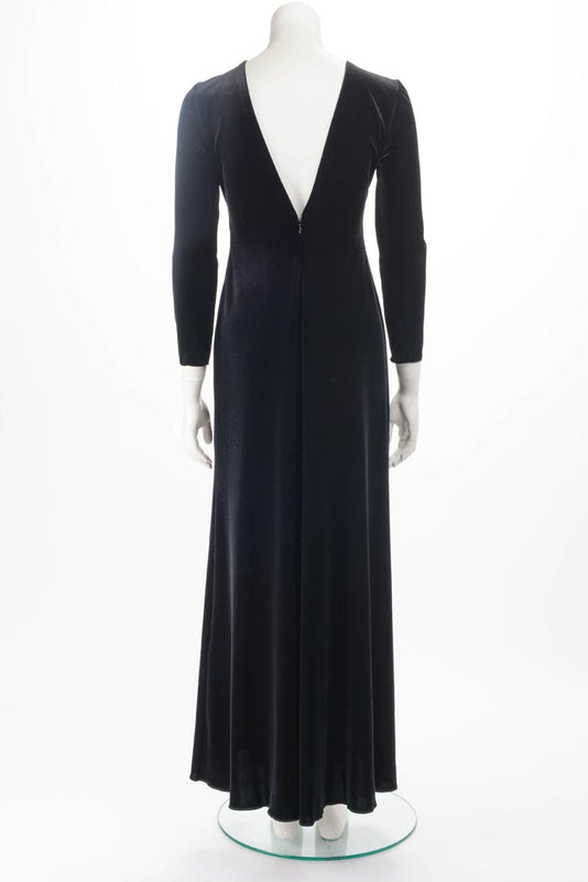 Giorgio Armani Black Velvet Pleated Neck Evening Gown IT 40 - Blue Spinach