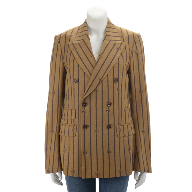 Gucci Brown Pinstriped GG Double Breasted Blazer IT 46