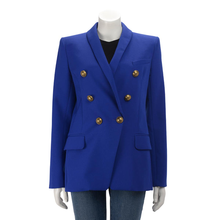 Balmain Royal Blue Wool Twill Longline Blazer FR 40