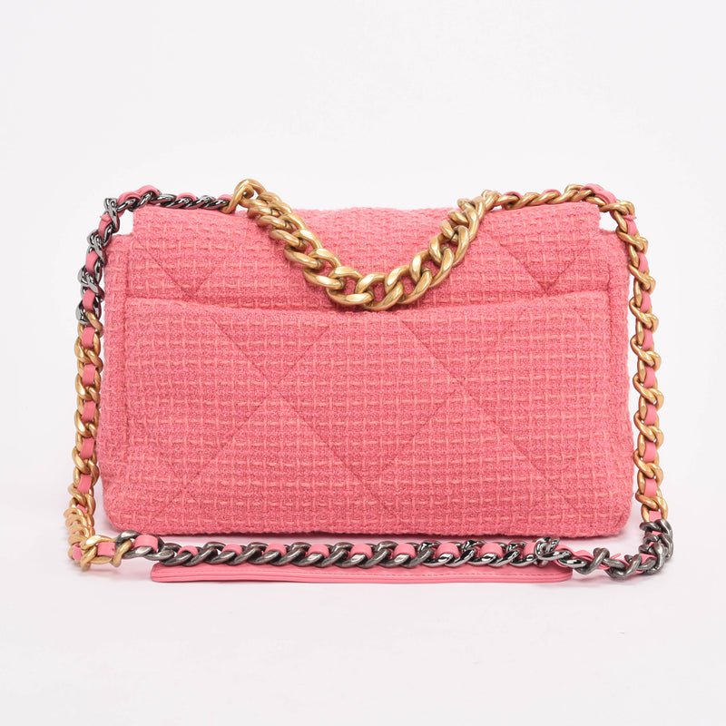 Chanel Pink Glitter Tweed Large Chanel 19 Flap Bag - Blue Spinach