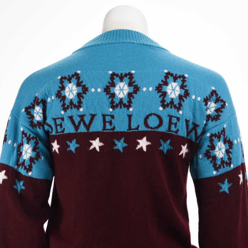 Loewe Blue & Burgundy Wool Snowflake Sweater L - Blue Spinach