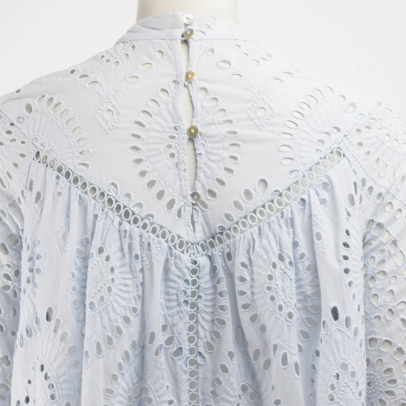 Zimmermann Ice Blue Broderie Anglaise S/S Top 0 - Blue Spinach