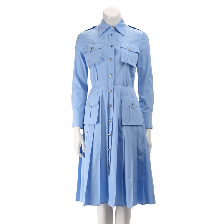 Prada Blue Cotton Pleated Dress IT 36