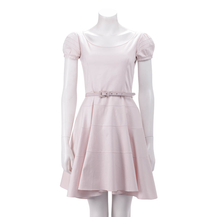 Dior Pale Pink Stretch Cotton Mini Belt Dress FR 36