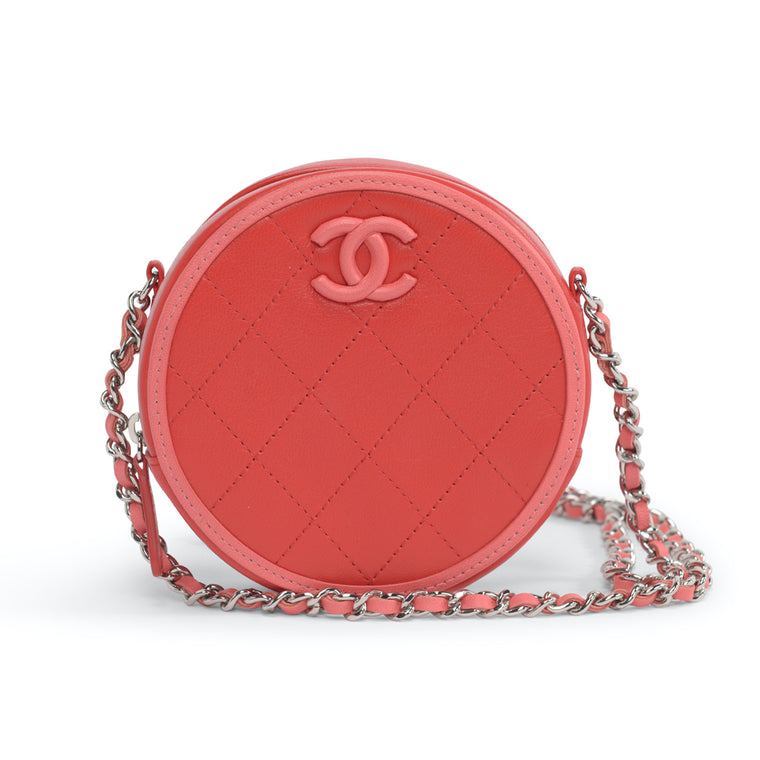 Chanel Red & Pink Lambskin Round Chain Cross Body Bag