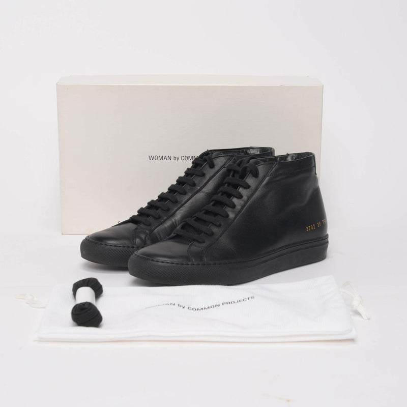 Common Projects Black Leather Achilles Mid Sneakers 36 - Blue Spinach