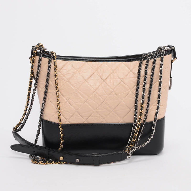 Chanel Beige & Black Quilted Leather Medium Gabrielle Hobo Bag - Blue Spinach