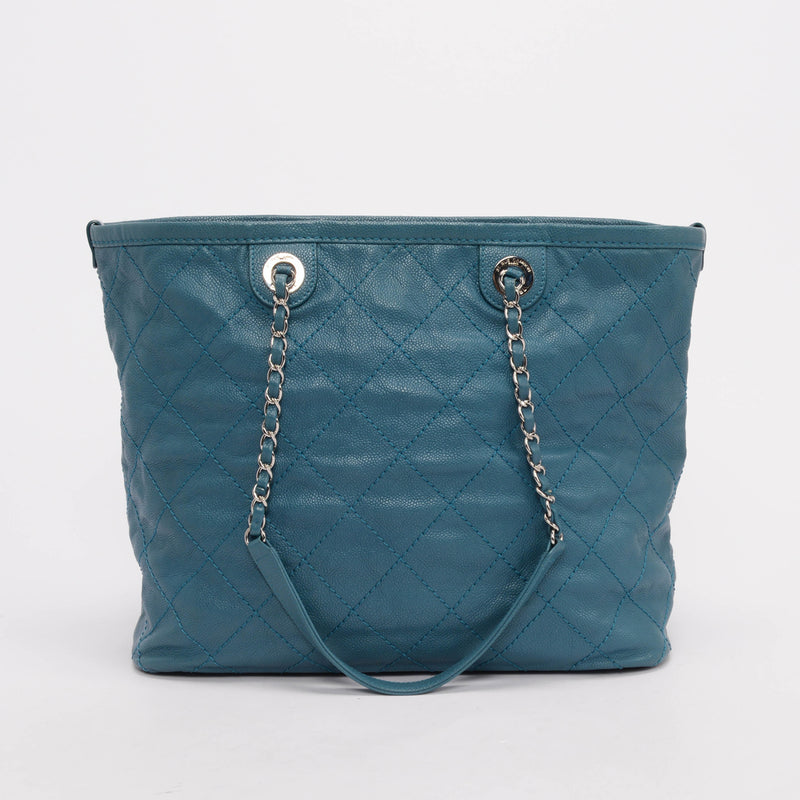 Chanel Turquoise Caviar Daily Shopping Tote - Blue Spinach