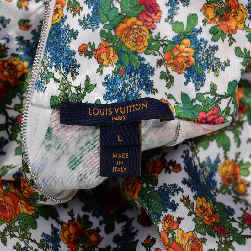 Louis Vuitton White Floral Print Turtle Neck Top L - Blue Spinach