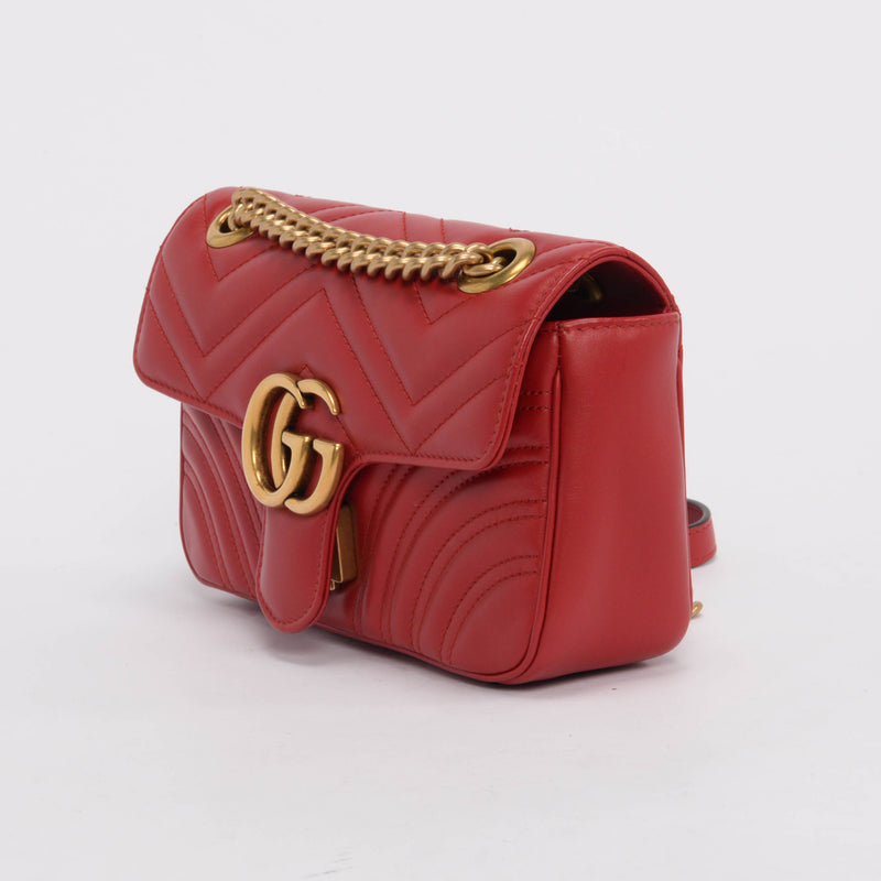 Gucci Red Matelasse GG Marmont Mini Bag - Blue Spinach