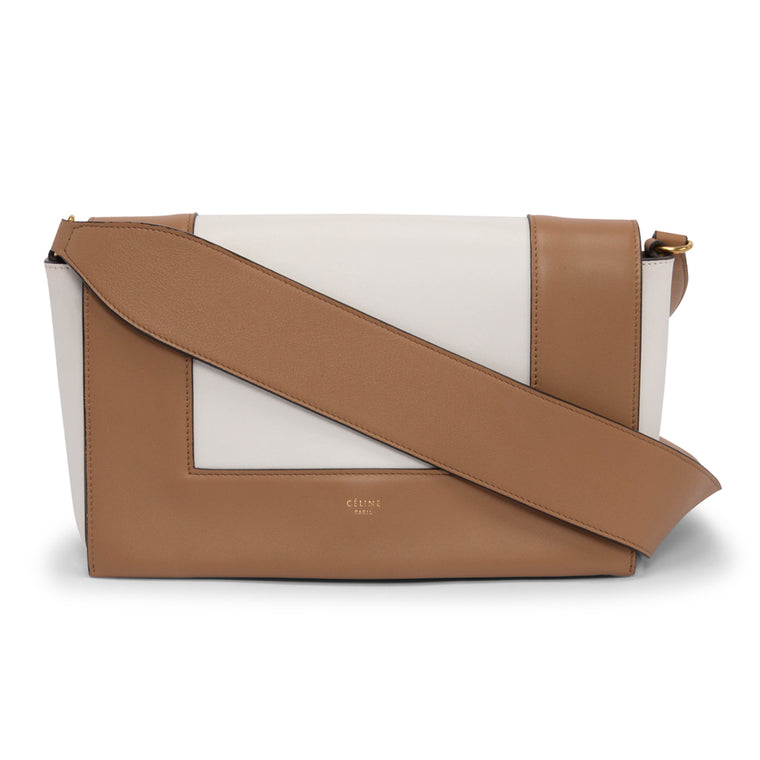 Celine Camel Brown & White Calfskin Medium Frame Bag