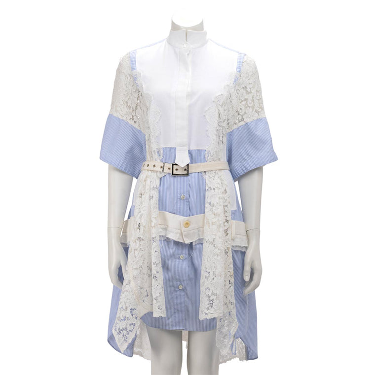Sacai Blue & White Lace Bib Front Dress S/M