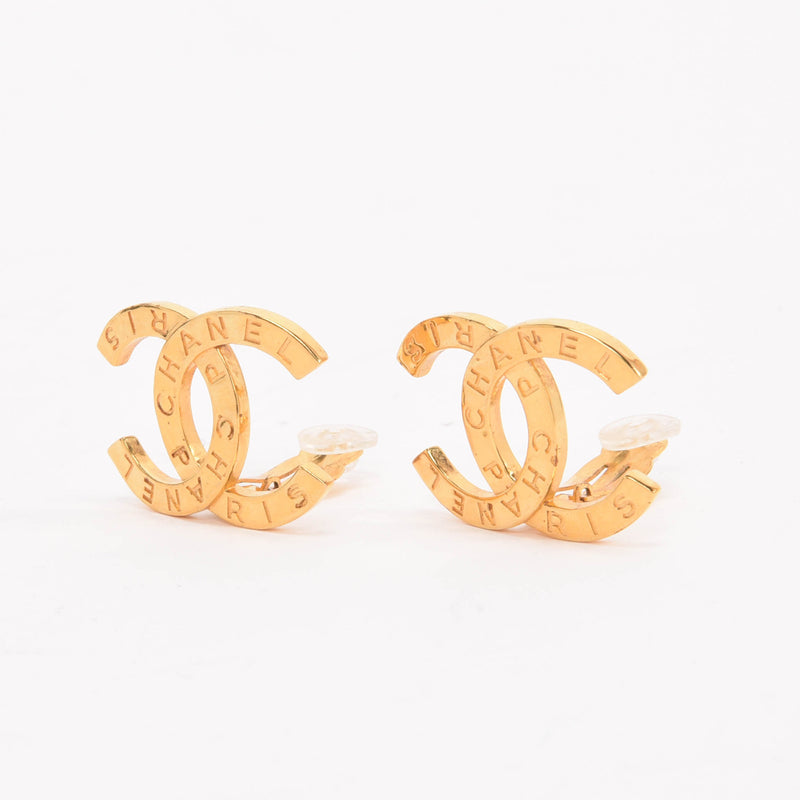 Chanel Gold Metal CC Paris Clip-On Earrings - Blue Spinach